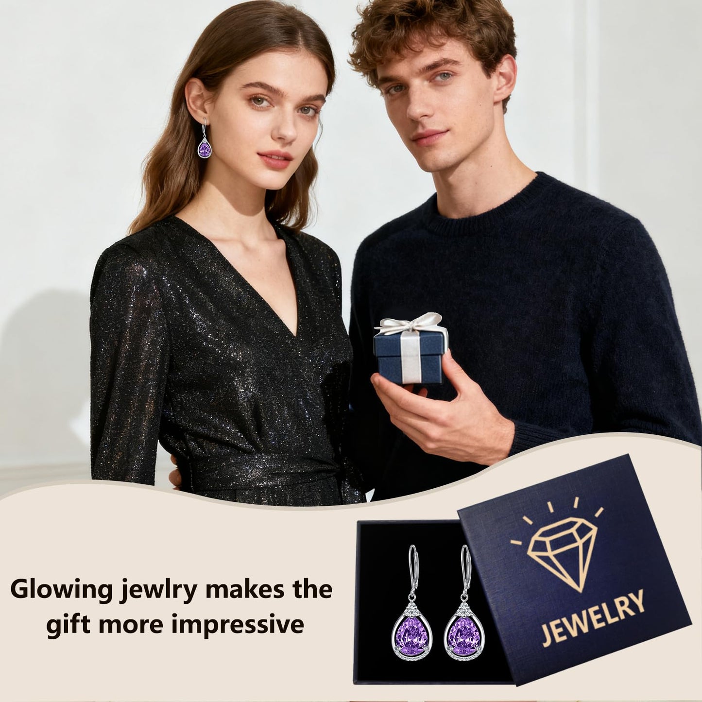 Amethyst Earrings Sterling Silver Dark Purple Birthstone Earrings AAAAA Cubic Zirconia Teardrop Dangles Jewelry Christmas Gifts for Women