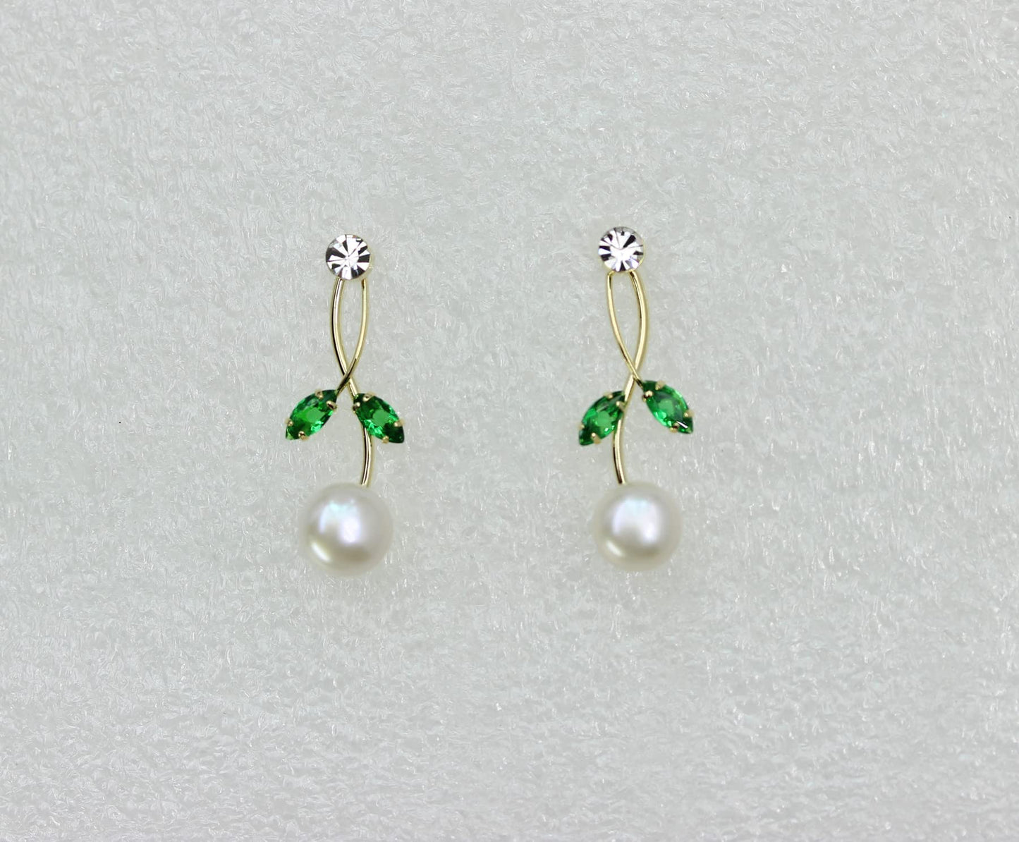 Faship Gorgeous CZ Crystal Genuine Freshwater Pearls Floral Necklace Earrings Set - Green/Gold Plated