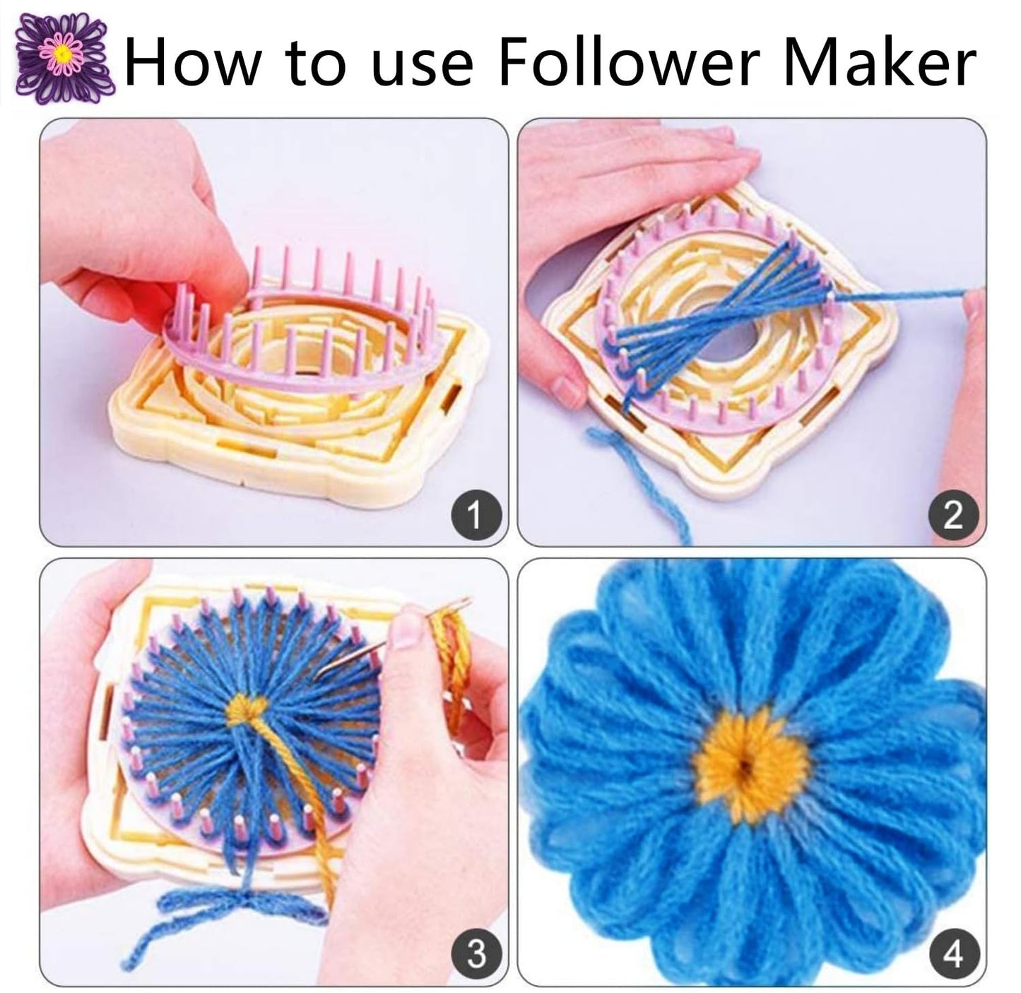 Ayasee Weaving Loom Kit, Flower Knitting Loom Kit, Frame Looms, Knitting Wool, Round/Square Knitting Looms Craft Kit Multi Color (Flower Maker + Yarn)