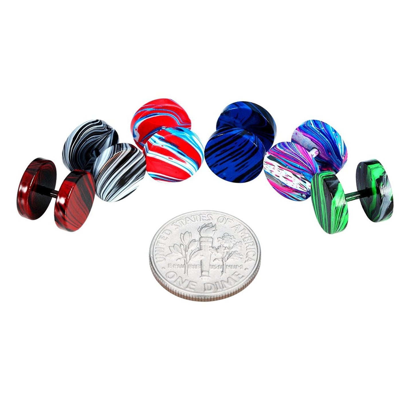 JEWELRIESHOP Fake Plugs Faux Gauge Earrings Stainless Steel Studs Circle Flat Back Cheater Illusion Tunnel Dumbbell Barbell Earrings Fake Ear Plugs for Women (16G, 6pcs, 10mm)