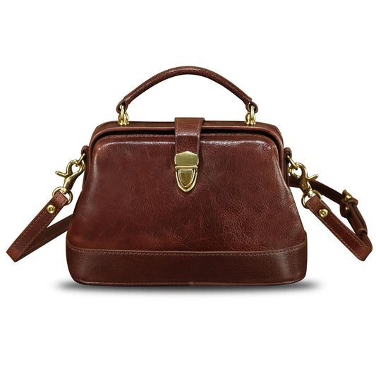 Genuine Leather Small Purses and Handbags for Women Designer Vintage Doctor Style Crossbody Bag Shoulder Satchel Phone Bag (Coffee)