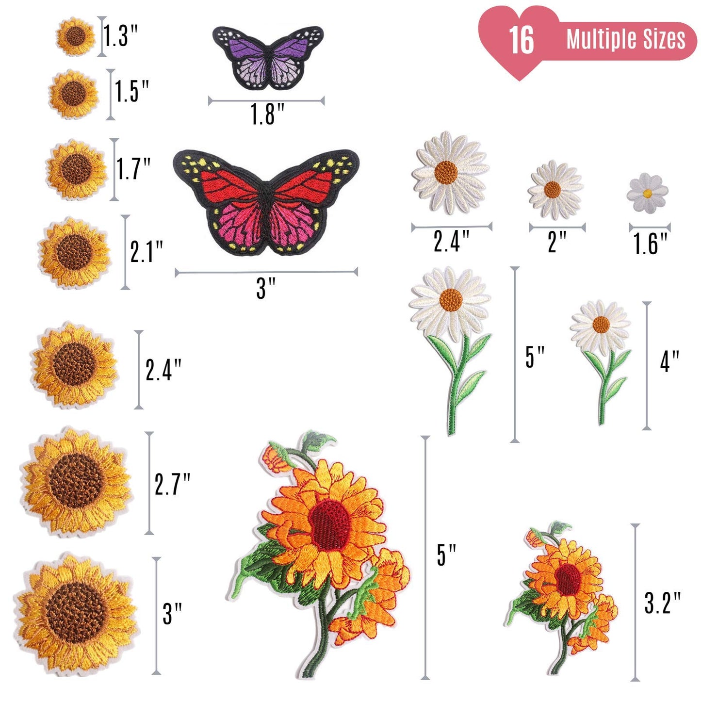 NNHOM 35 PCS Embroidered Iron-On Patches Set – Sunflower & Butterfly Designs | DIY Sewing or Heat Press Appliqué for Clothing Repair, Jeans, Jackets, Backpacks, Hats & Craft Decoration