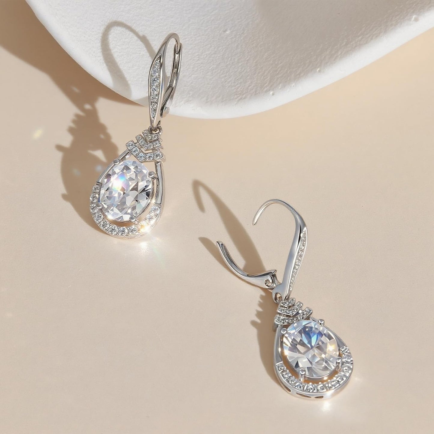 Sparkling Bride Wedding Earrings S925 Sterling Silver April Birthstone Dangle Earrings for Women Synthetic Diamond CZ Sterling Silver Teardrop Leverback Drop Earring Jewelry Birthday Gifts for Mom
