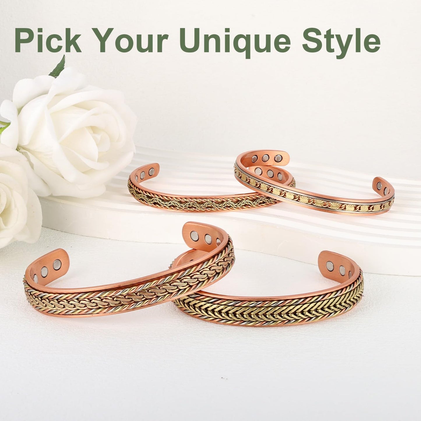 Fashtour Handcrafted Copper Bracelet for Men Women, Magnetic Copper Bracelet with Twisted Design, Adjustable (copper2015)