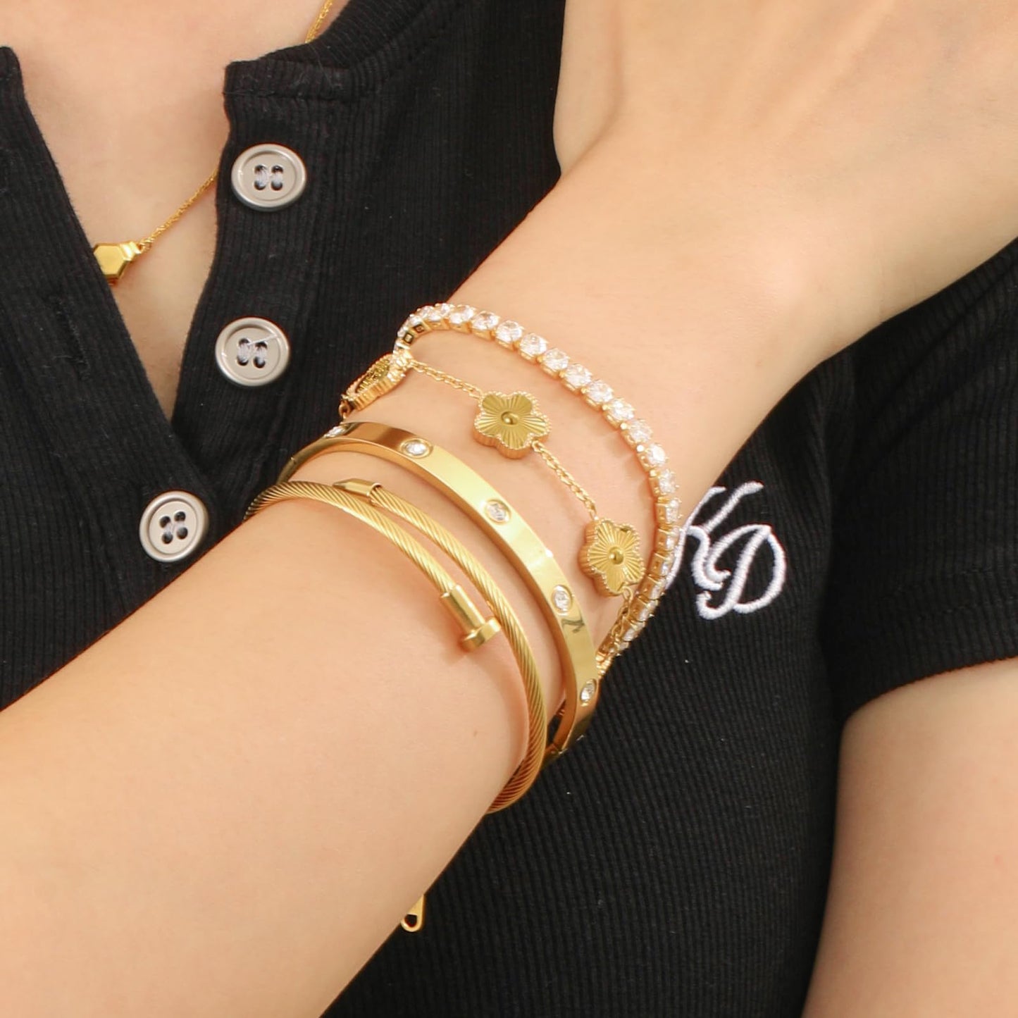 MEIERYA 18K Gold Plated Womens Stackable Floral Bracelets Set,Twisted Cable Bangle,Trendy Jewelry,Waterproof adjustable bracelet,Christmas Birthday Gifts for Girlfriend or Mother. (06-Color-gold)