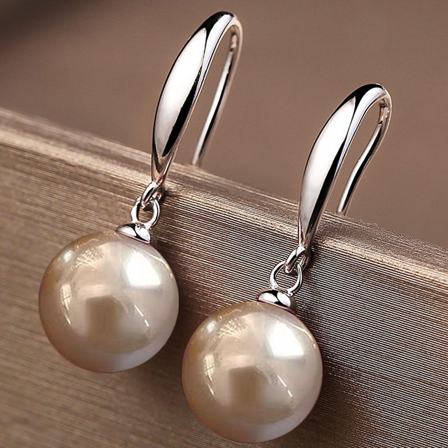 12mm Natural Ocean Pearl Freshwater Cultured Colorful Simulated Beads Drop Dangle Earrings Elegant Birthday Wedding Party Costume Prom Statement Jewelry for Women-champagne