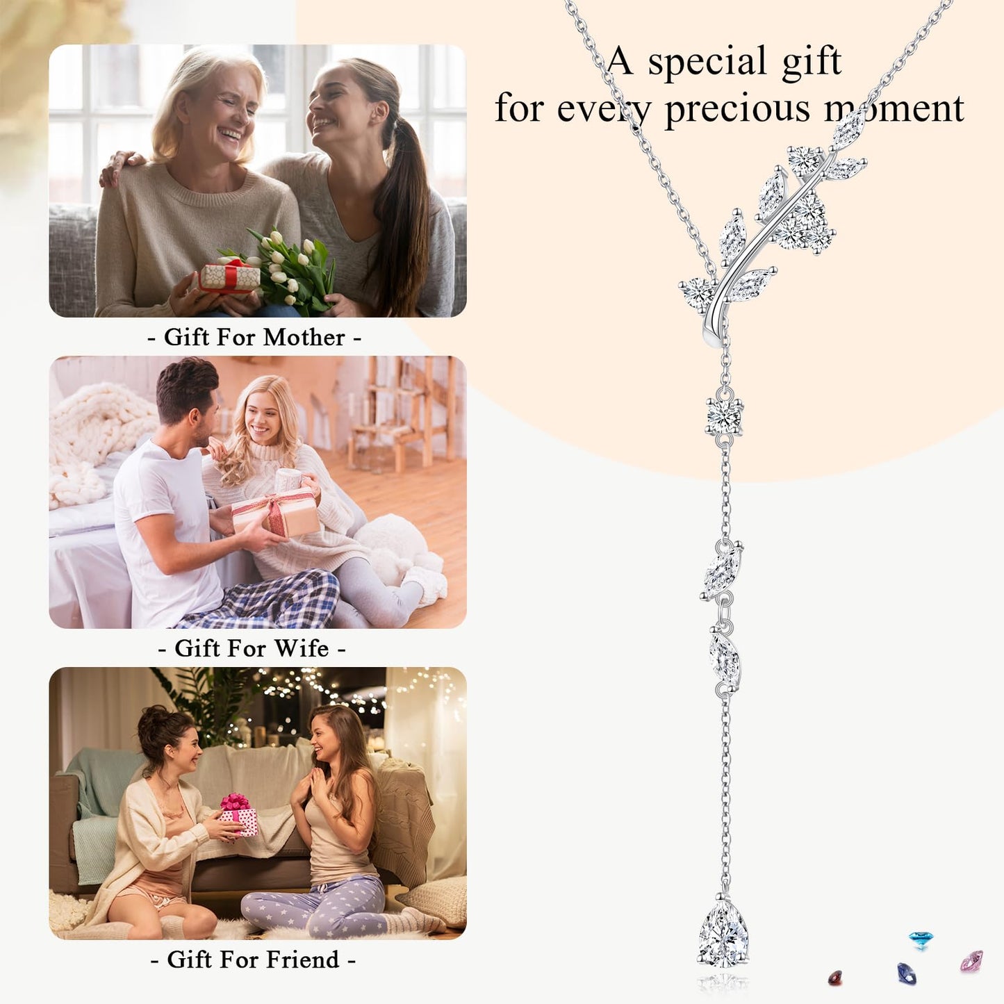 DAOCHONG Leaf Necklace Sterling Silver Leaf Pendant Long Chain Jewelry for Women and Lady Wedding Jewelry Cubic Zirconia Wedding Bridal Necklace for Brides Bridesmaid Gift