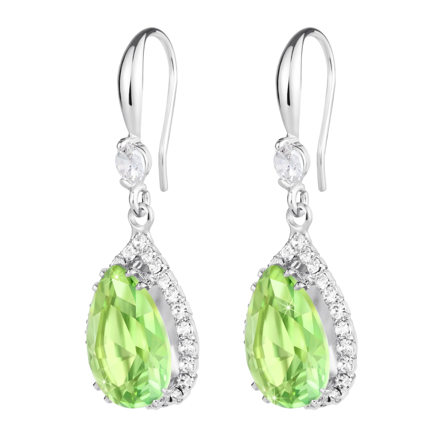 Linawe Green Peridot Silver Dangle Earrings for Women Trendy, Imitation Diamond Rhinestone Teardrop Cubic Zirconia Crystal Drop Dangle Earrings Dangling, Wedding Chandelier Jewelry