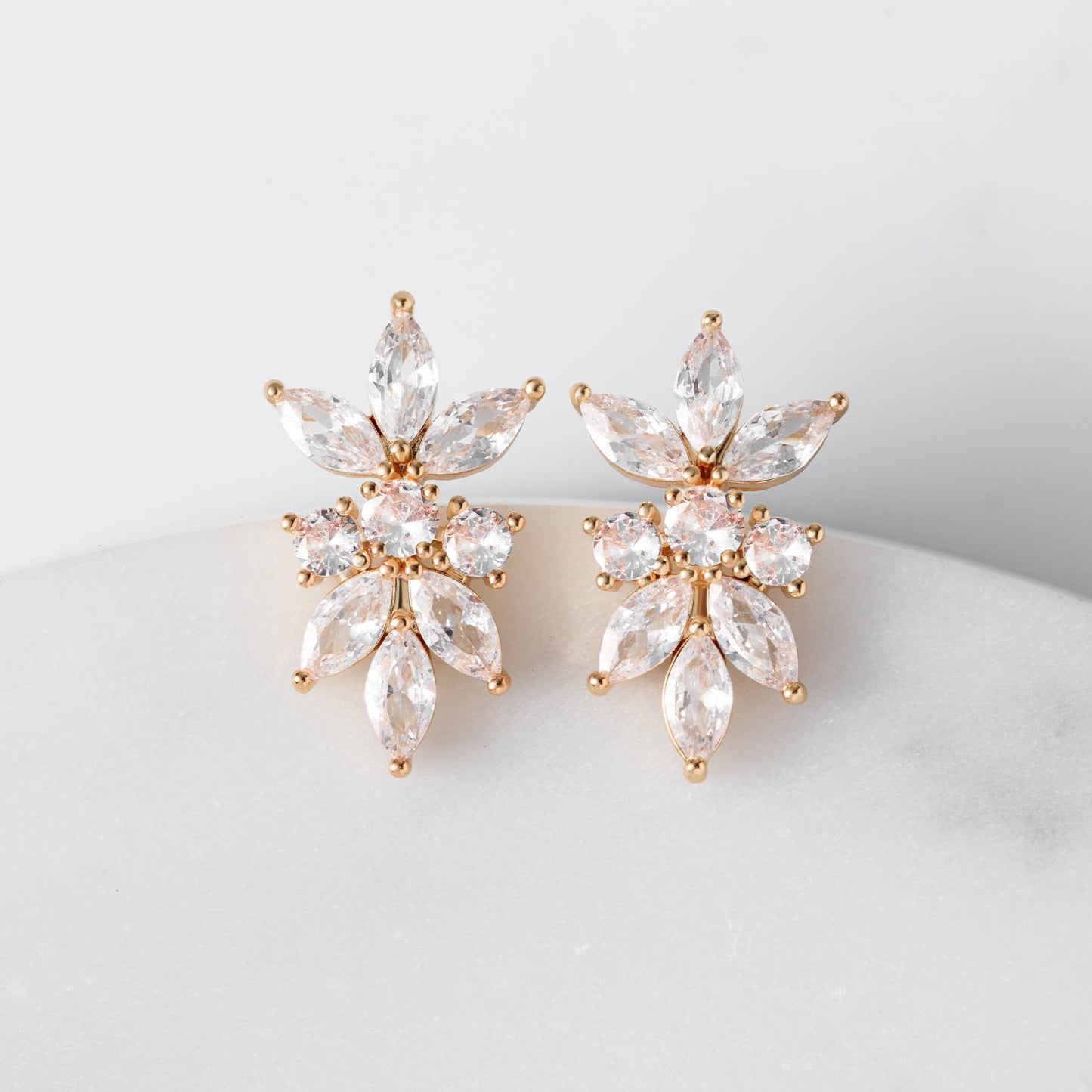 SWEETV Marquise Cubic Zirconia Wedding Bridal Stud Earrings for Brides Bridesmaids, Crystal Pearl Rhinestone Stud Earrings for Women Prom Party Jewelry Gifts (Rose Gold-Cubic Zirconia)
