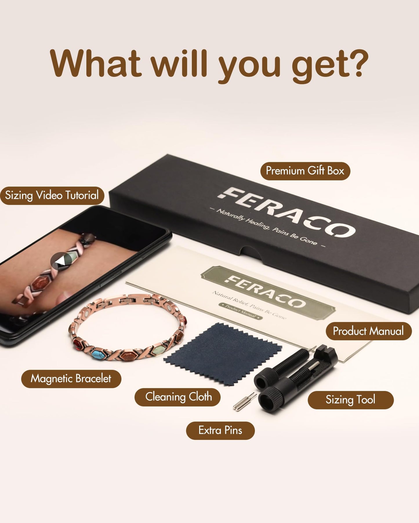 Feraco Copper Bracelet for Women,Pure Copper Magnetic Bracelets,Natural Gemstone,Gifts for Women