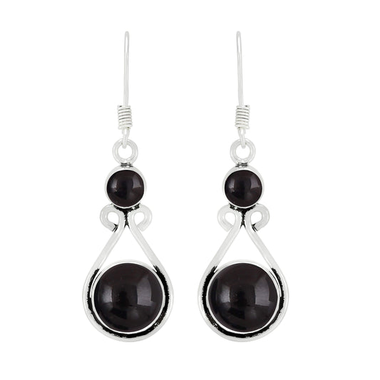 Natural Black Onyx Silver Plated Dangle Earrings for Women - July Birthstone Round Gemstones Drop Earrings Handmade Jewelry - Birthday Gift for Best Friend