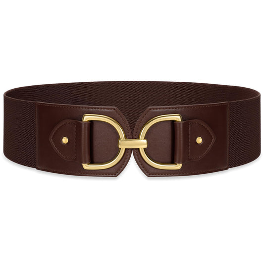 Wide Belts for Women Fashion Elastic Belt for Dresses Vintage Waist Belt Ladies Stretchy Belt Gold Buckle,Coffee 35"