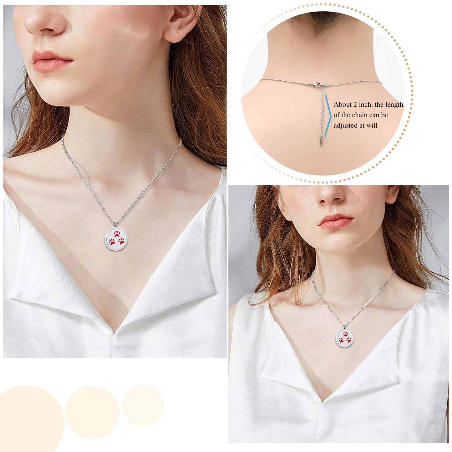Minicremation Stainless Steel Paw Print Round Perfume Essential Oil Diffuser Pendant Necklace Women Aromatherapy Essential Oil Diffuser Locket Pendant Necklace, with Refill Pads