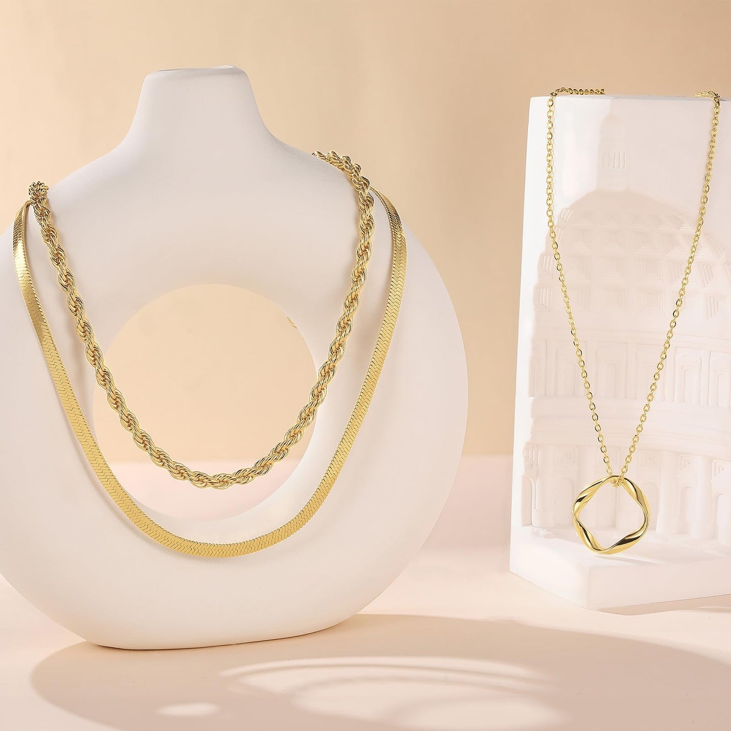 PDWZNBA Layered Gold-plated Necklaces for Women, 14K Real Gold-Plated Triple Chain Necklace, Dainty Choker Jewelry Set, Trendy Jewelry Gifts