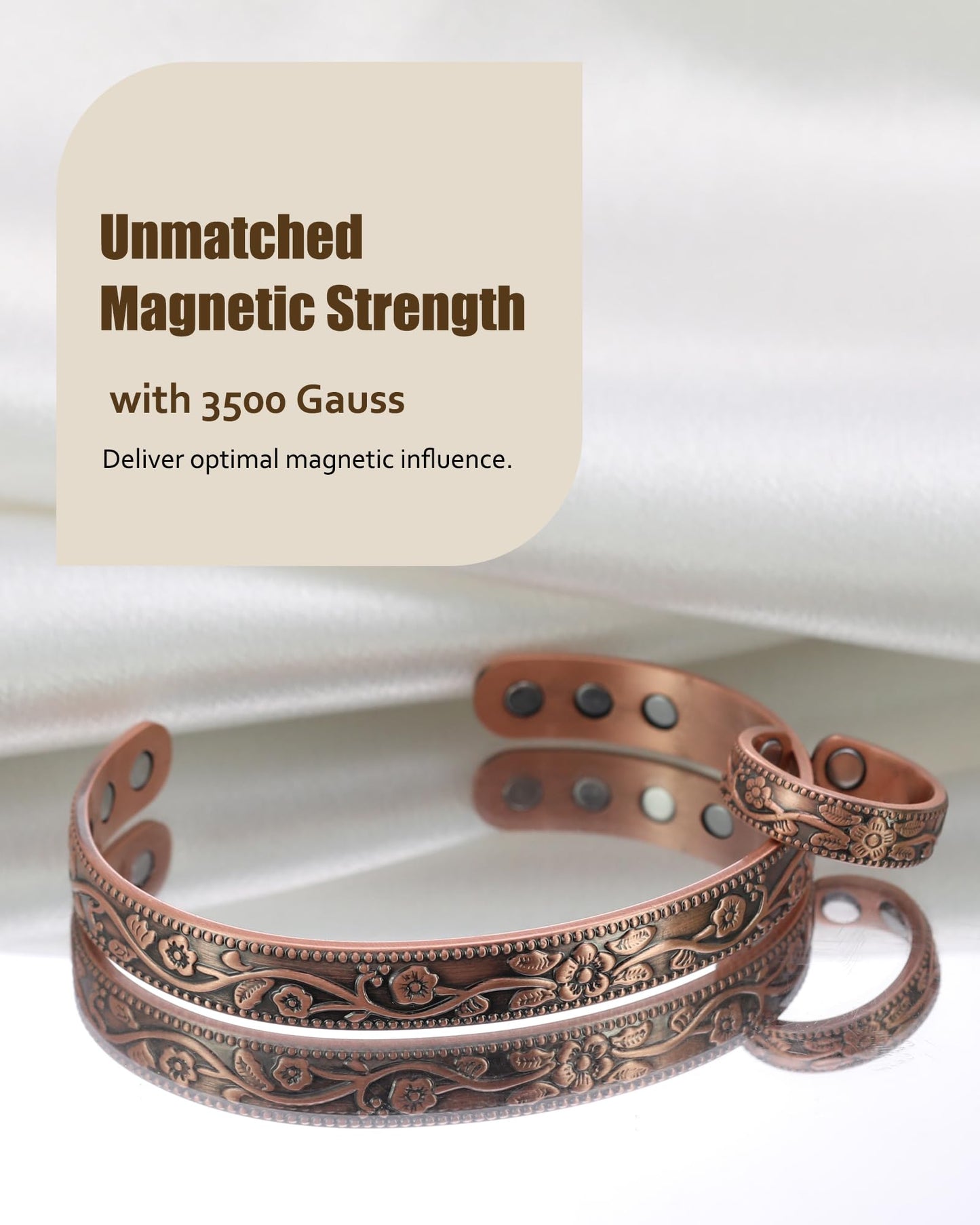 Jecanori Magnetic Copper Bracelet & Ring for Women, 3500 Gauss Lymph Detox, 99.99% Pure Copper Jewelry Gift