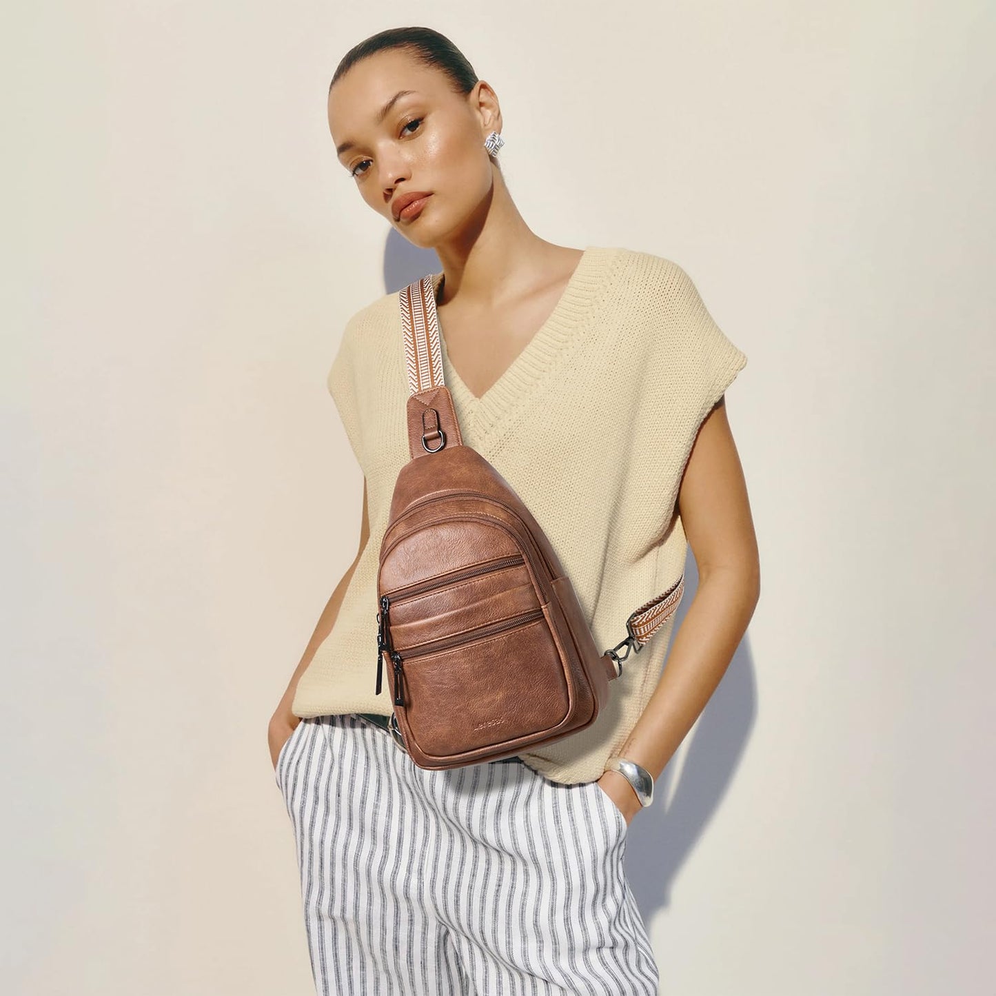 Leresas Sling Bag for Women Crossbody Bags Fanny Packs Over Shoulder Bag Sling Purse Backpack Vegan Leather Travel Handbag Purse Gifts Brown