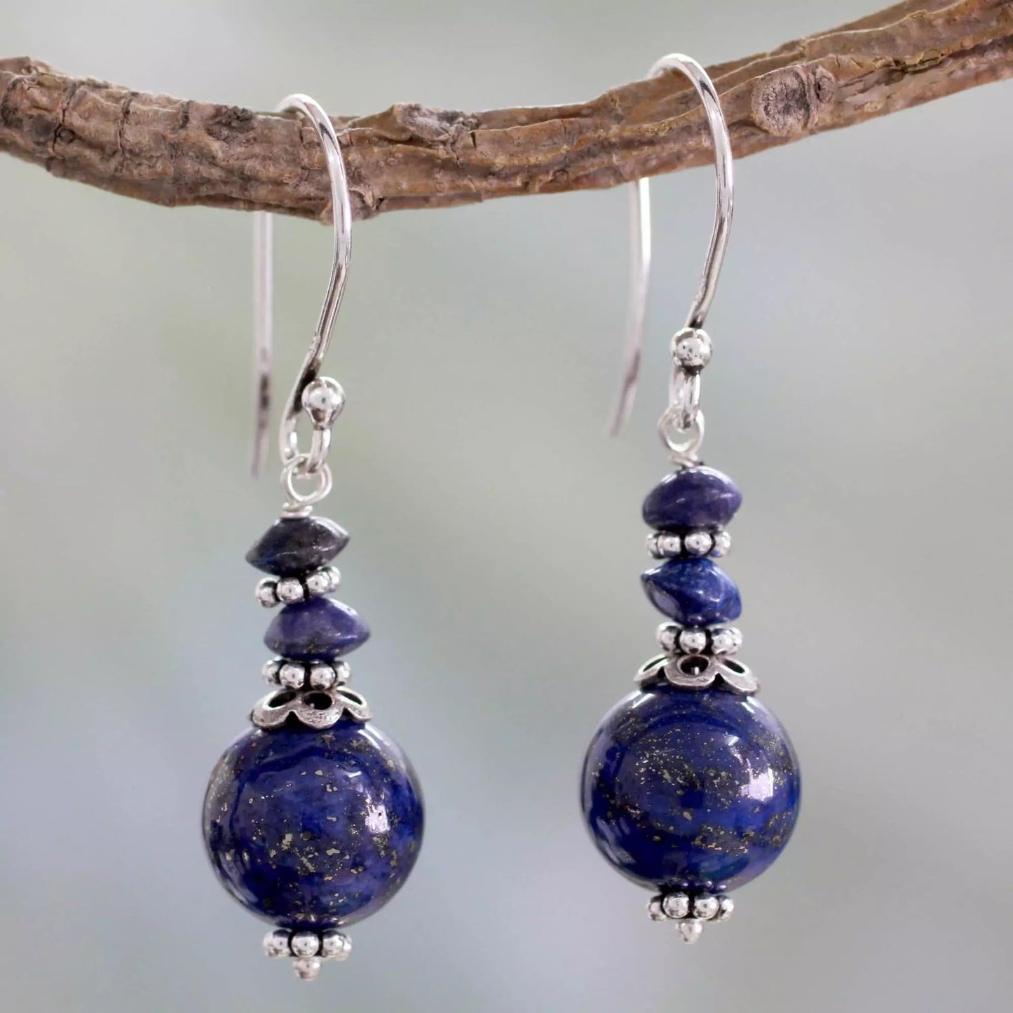 Turquoise Earrings for Women Double Lapis Lazuli Drop Earrings Natural Stone Round Bead Dangle Earrings Fashion Jewelry Gift (B-Lapis Lazuli)