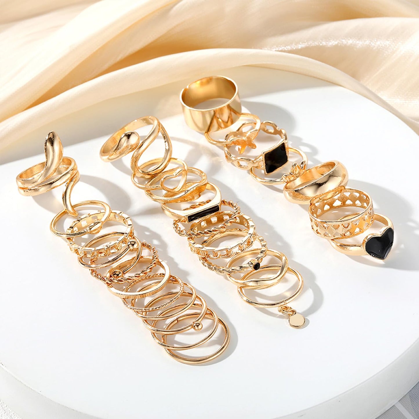 IFKM Gold Knuckle Rings Set For Women Vintage Stackable Joint Finger Midi Rings Dainty Cubic Zirconia Crystal Simple Twist Hollow Cute Rings Pack Jewelry Gift (Hidden Love, Gold)