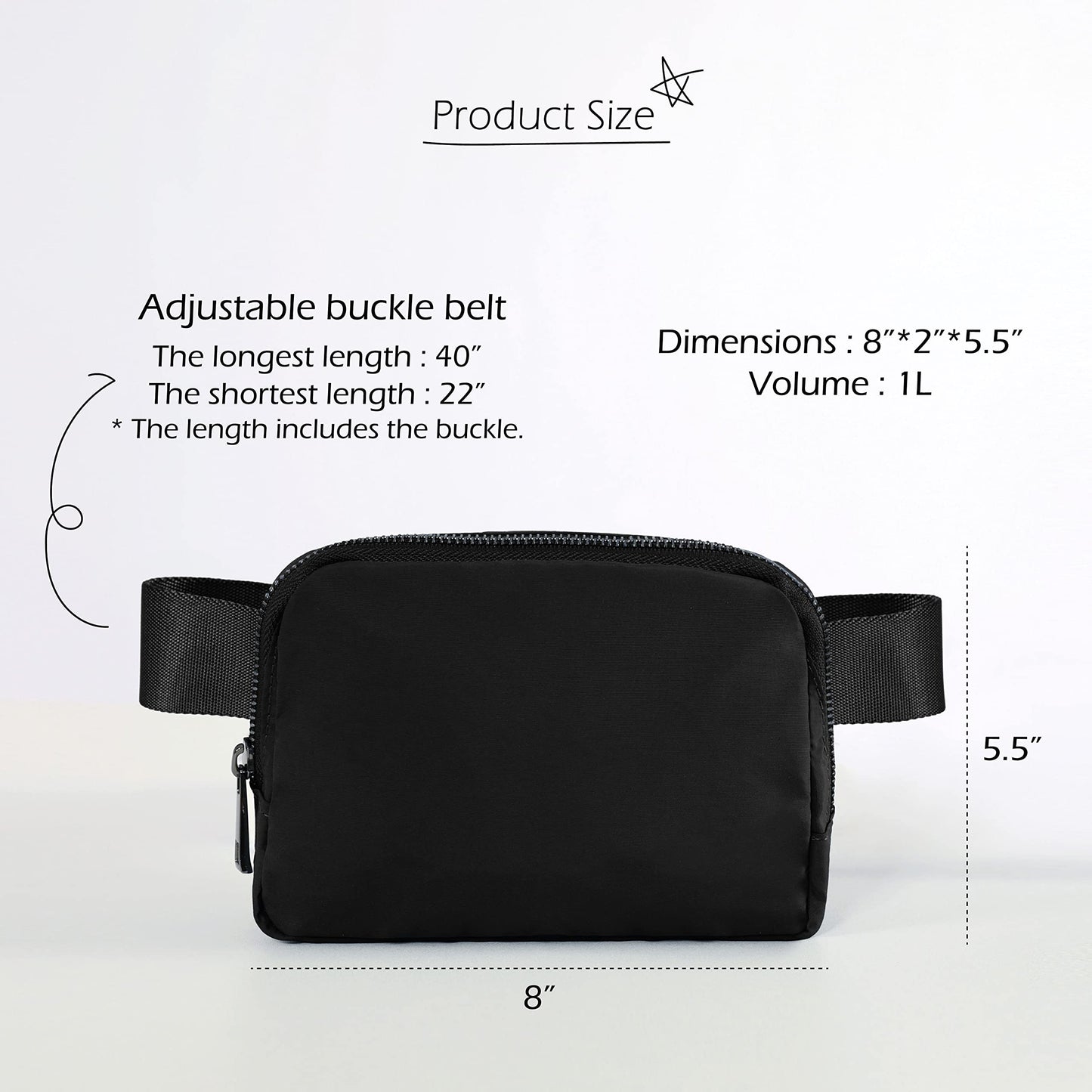 ODODOS Unisex Mini Belt Bag with Adjustable Strap Small Fanny Pack for Workout Running Traveling Hiking, Black