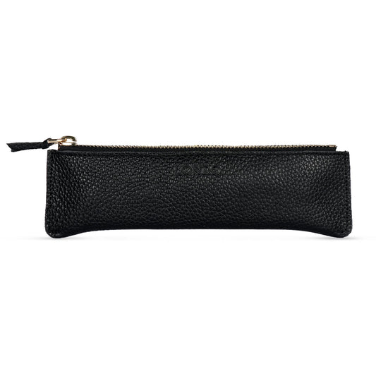 Londo Zippered Genuine Cowhide Leather Pen & Pencil Case — Slim Fountain Pen Holder, Pencil Pouch, Stationery Organizer, Makeup Brush Case, Travel Pouch — Gift for Writers, Students, Teachers, Black
