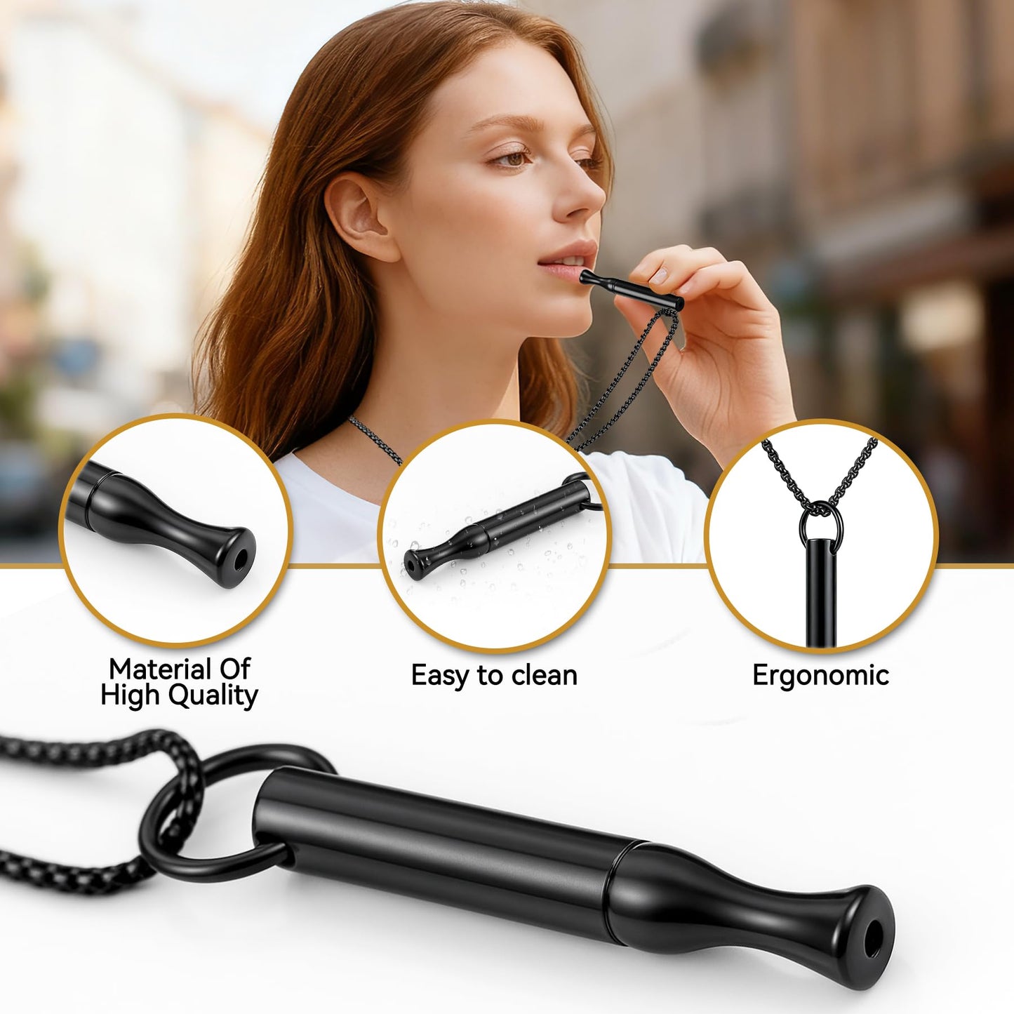 ENFANTRY Breathing Necklace Mindfulness Anxiety Relief Pendant Breathing Stainless Steel Stress Relief Meditation Gifts for Women and Men - Black