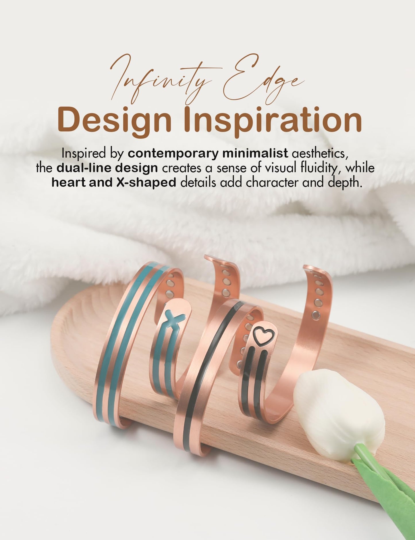 Feraco Copper Bracelet for Men Women, 12X Enhanced Strength Magnetic Bracelet with 3800 Gauss Neodymium Magnets, Pure Copper Cuff Bangle, Adjustable Jewelry Gift (Black Heartflow)