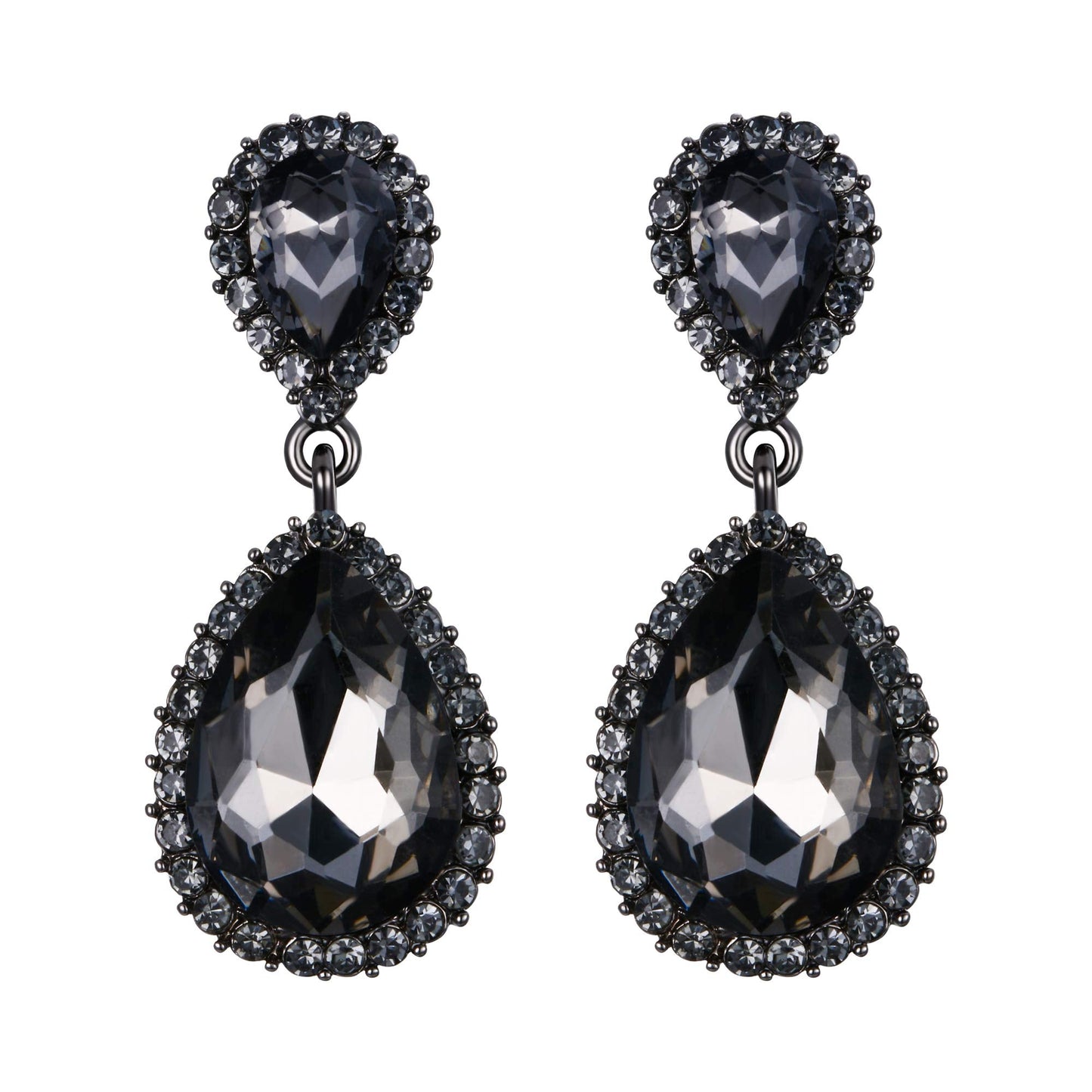 EVER FAITH Women's Rhinestone Crystal Elegant Bridal Waterdrop Pierced Dangle Earrings Grey Black-Tone