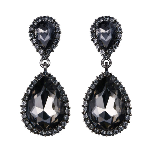 EVER FAITH Women's Rhinestone Crystal Elegant Bridal Waterdrop Pierced Dangle Earrings Grey Black-Tone