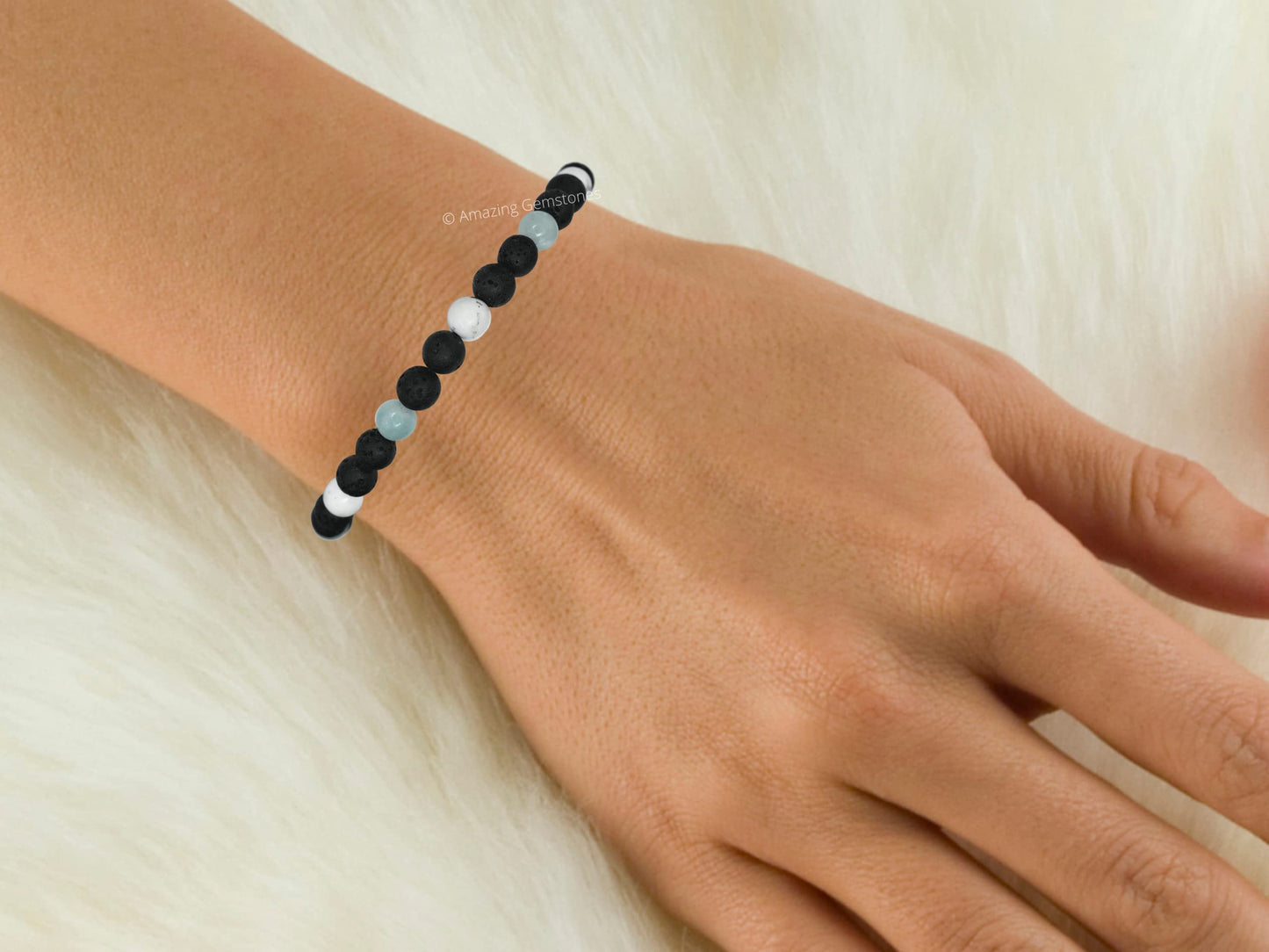 Amazing Gemstone Anger Control Bracelet - Howlite Amazonite Lava Bracelet Set for Men Women Healing Calming Anxiety Stress Relief Gifts Pulseras Para Hombres Mujer Stocking Stuffers (Adjustable)