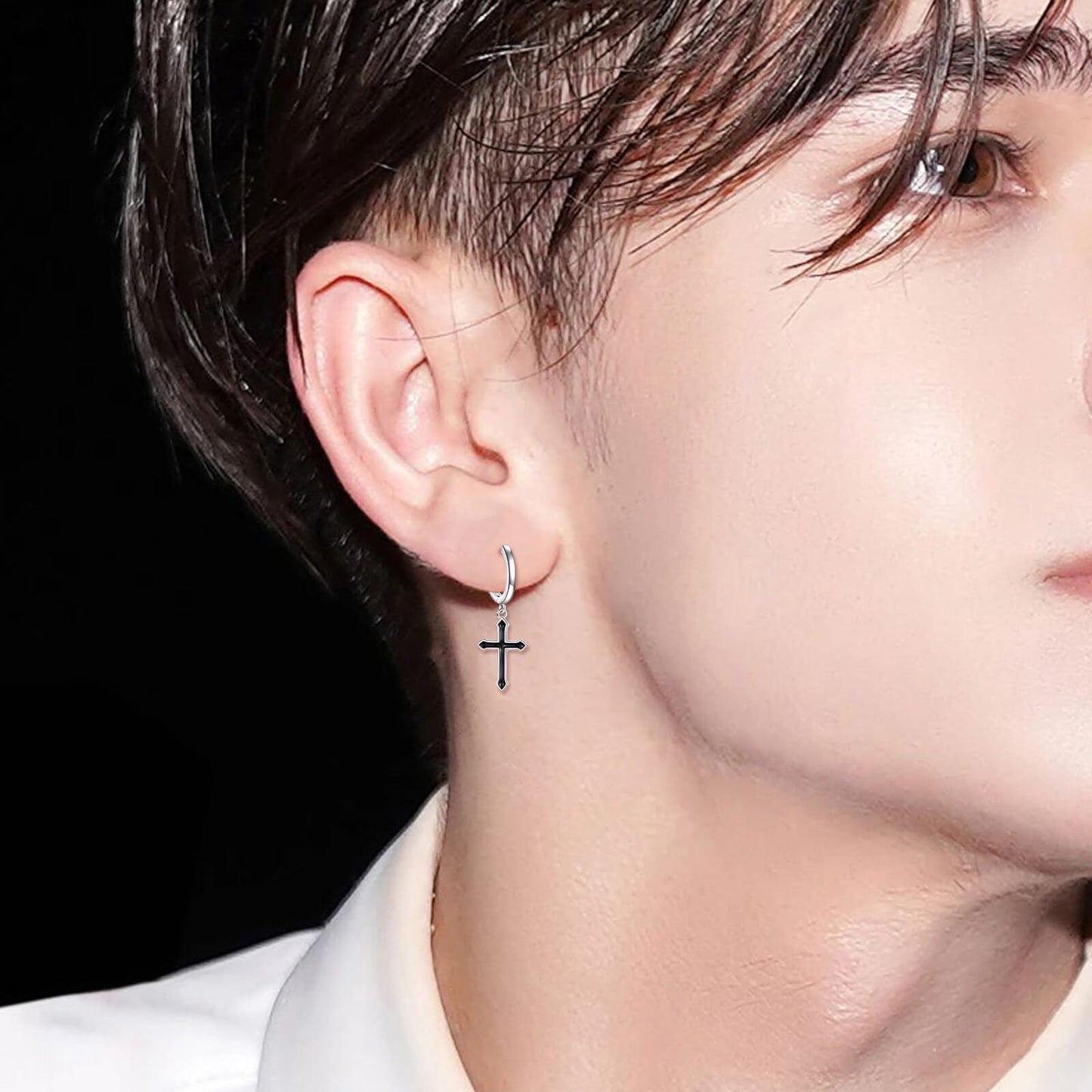 925 Sterling Silver Gothic Cross Hoop Earrings Black Dangle Drop Earrings Huggie Jewelry Birthday Gifts for Women (Gothic Cross)