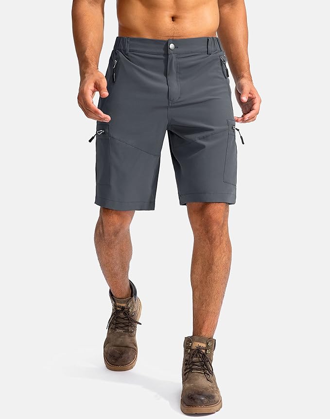 Pudolla Men's Hiking Cargo Shorts 9" Lightweight Outdoor Work Shorts for Men Travel Golf Camping Casual with 5 Zipper Pockets