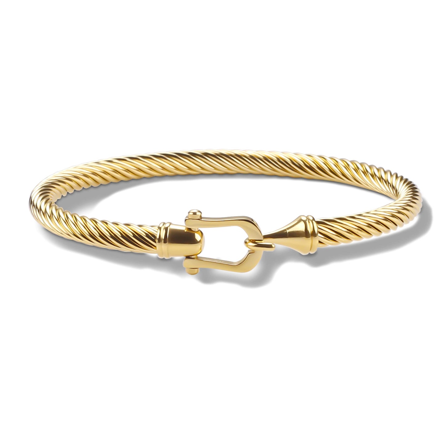 HX SHARE Twisted Cable Bracelet Stylish Fine Stainless Steel Cable Cuff Bracelet with Hook Clasp Bracelets Jewelry for Women Upgrade 18K Gold （7.6"）