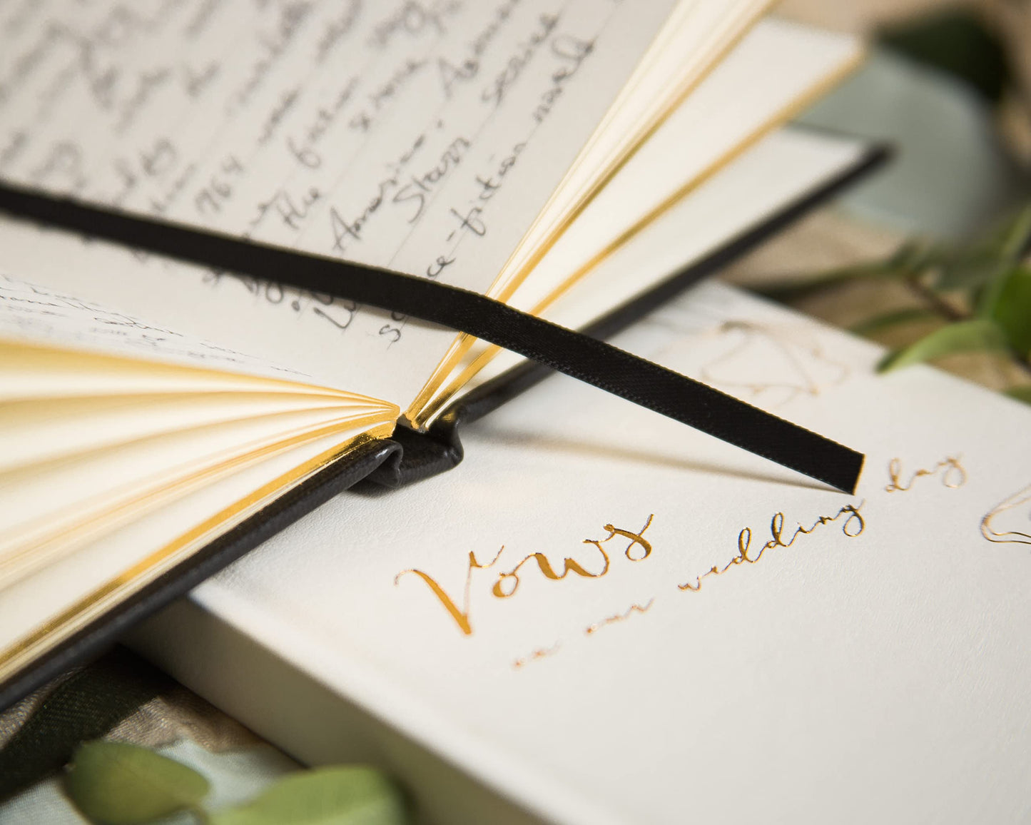 MUUJEE Vows On Our Wedding Day Vow Books (Set of 2) - Black and White Gold Foil Embossed Notebook Journal for Wedding Ceremony Vow Renewal - Wedding Gift Ideas