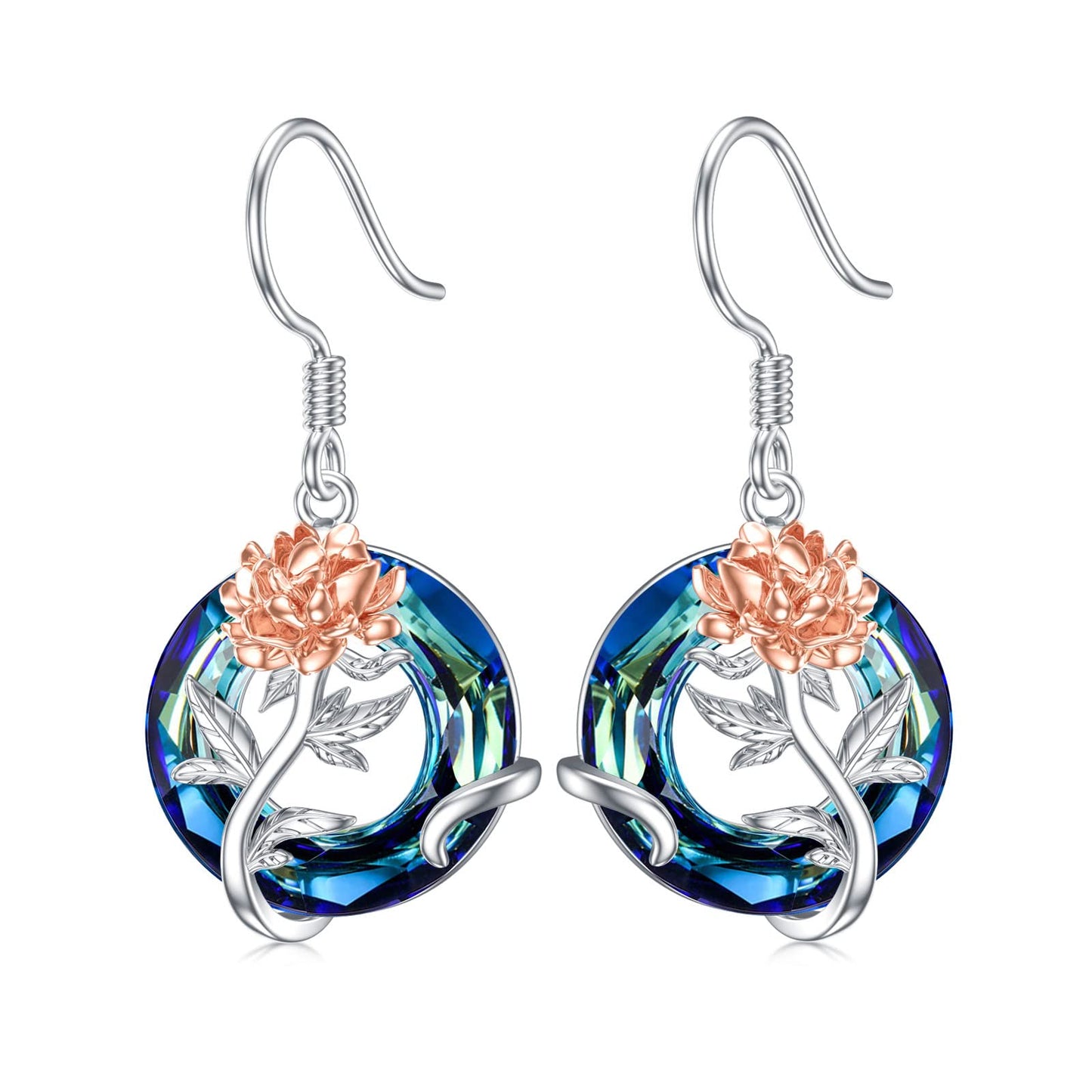 TOUPOP September Birth Flower Earrings Peony Drop Dangle Earrings Blue Crystal Jewelry Birthday Mothers Day Gifts for Women Mom Her