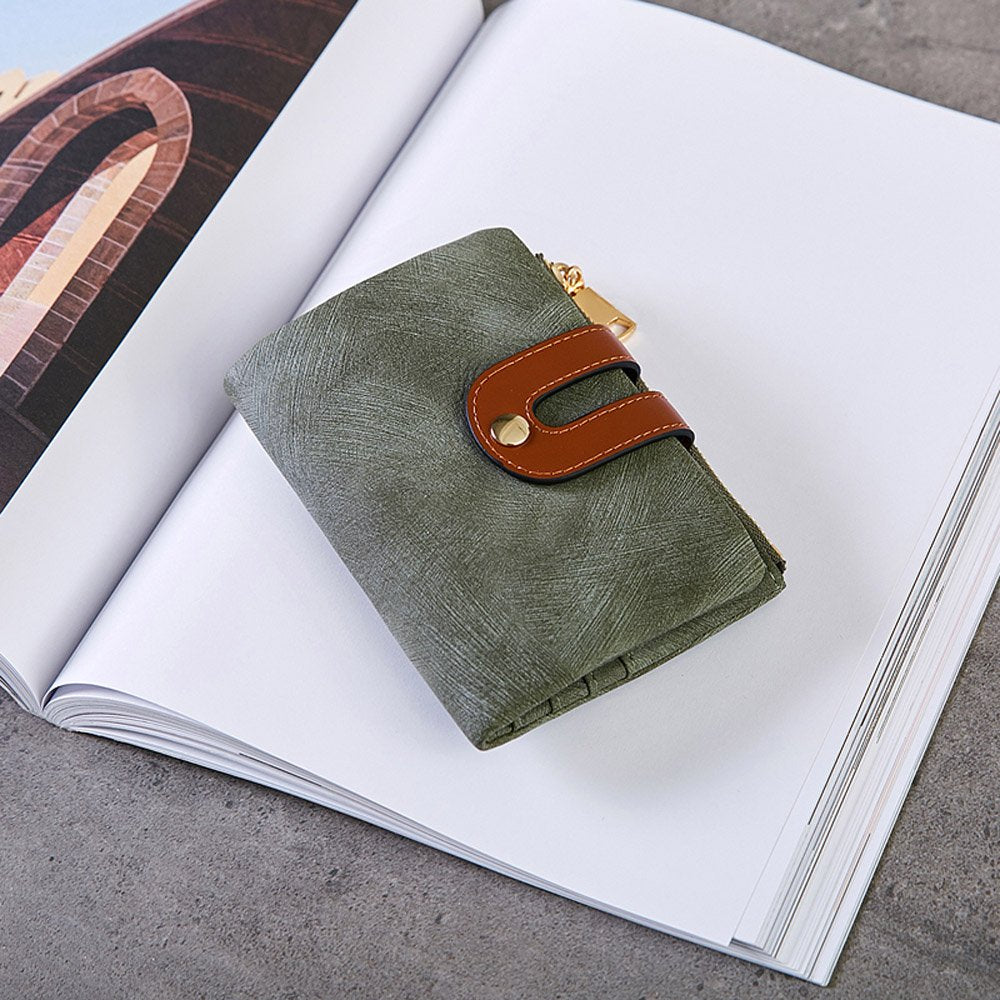AOXONEL Women's Rfid Small Bifold Leather Wallet Ladies Mini Zipper Coin Purse id card Pocket,Slim Compact Thin (Green)