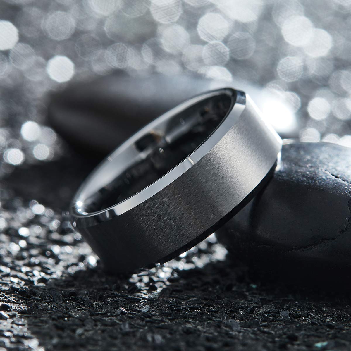 King Will Silver 9mm Men's Wedding Ring - Brushed Matte Finish, Beveled Polished Edge, Comfort Fit Size 9.5