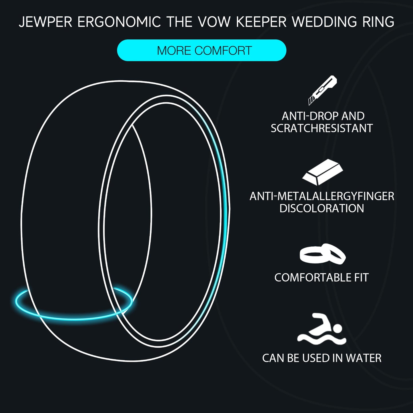 JEWPER 8mm Men Womens Wedding Band Tungsten Rings Black Blue Hammer pattern Fashion Promise Carbide Inlaid Milky Way Foil Iron Filings Matte Finish Edge Comfort Fit Size(10)