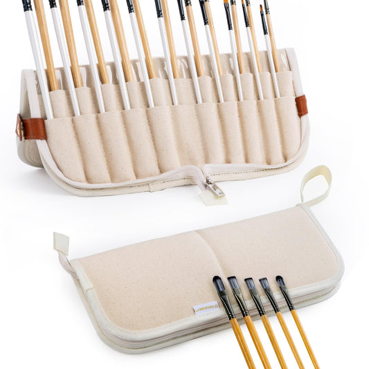 Stand Up Canvas Paint Brush Holder Case for Artists, 22 Slots Brush Organizer with Pop-Up Stand, Zippered Travel Paint Brush Storage Bag for Acrylic Oil Watercolor Brushes, Portable Paintbrush Case