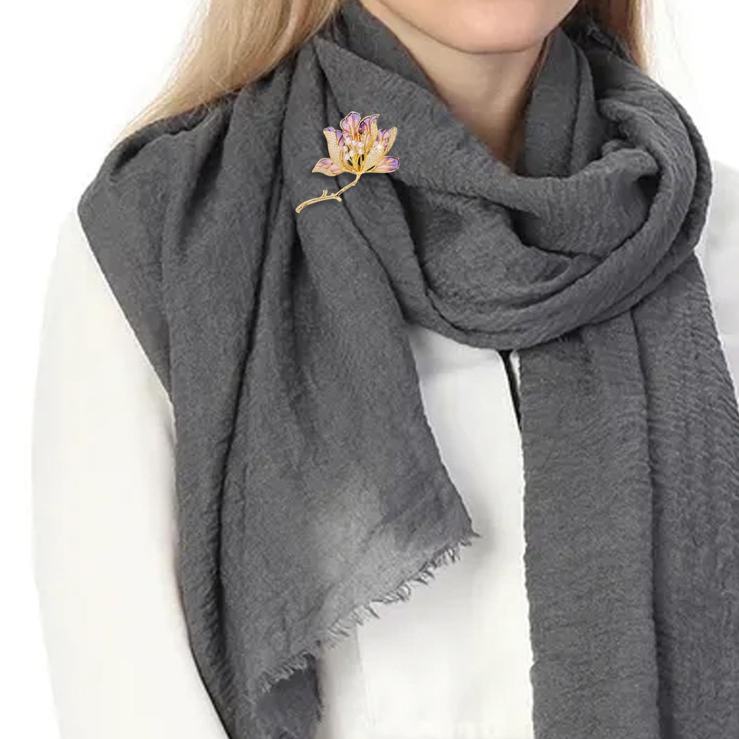 Crystal Flower Brooch Pins for Women Elegant Enamel Rhinestone Floral Brooches Pin Fashion Jewelry for Party Dance Wedding Banquet Brooch for Women Gift (Purple Enamel Flower)