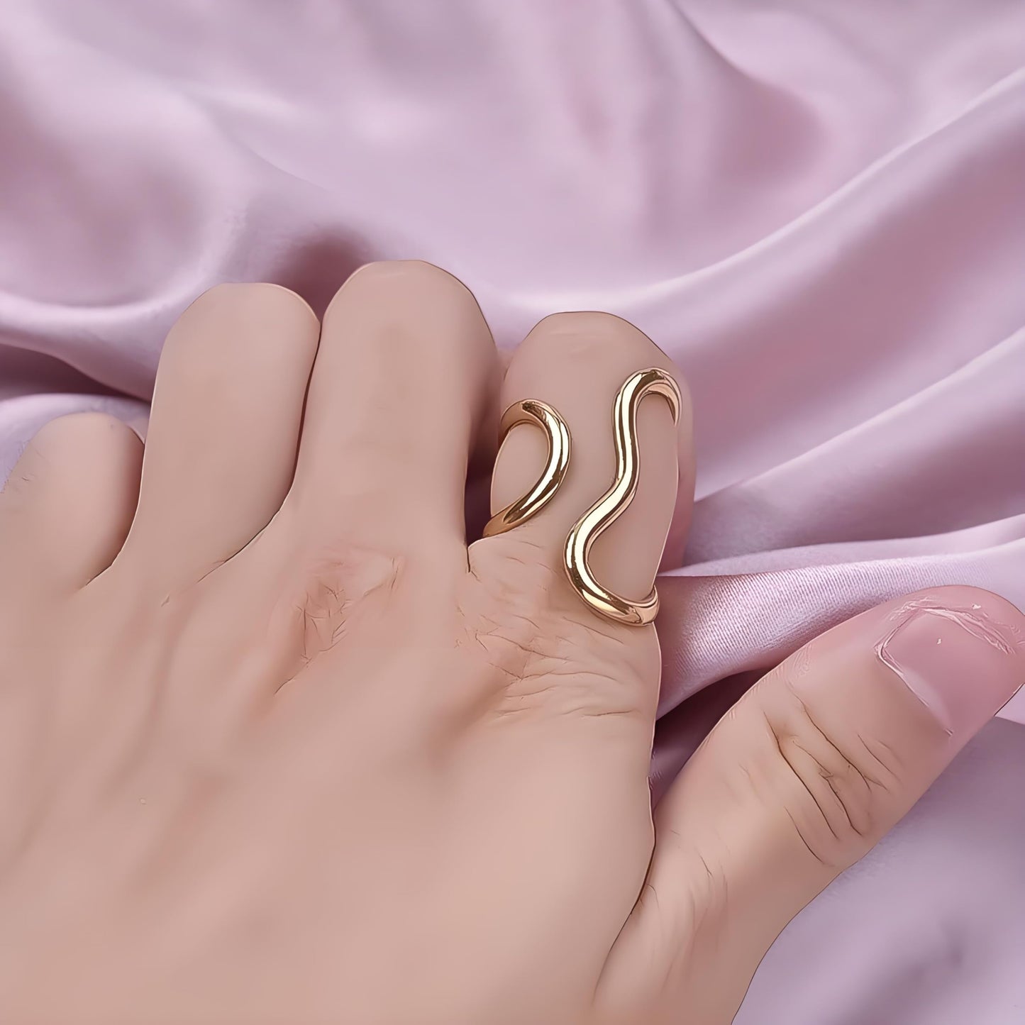 AIETUE Chunky Rings For Women, Gold Silver Thumb Ring Asymmetrical Wavy Curve Ring Adjustable Non Tarnish Dainty Stainless Steel New Year Anniversary Birthday Jewelry Gift (Wavy Gold 2Pcs)