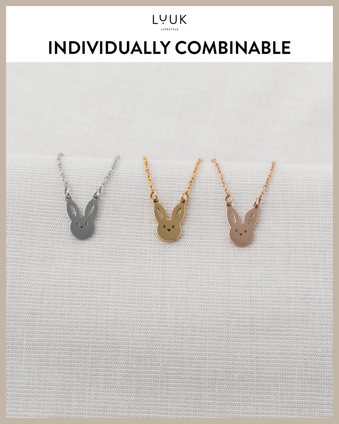 LUUK LIFESTYLE Adjustable Bunny rabbit pendant necklace, with HAPPINESS Gift Card, 19inch sturdy thin chain, waterproof, tarnish-free, Gift ideas for women, bestfriend, daughter, dainty, trendy