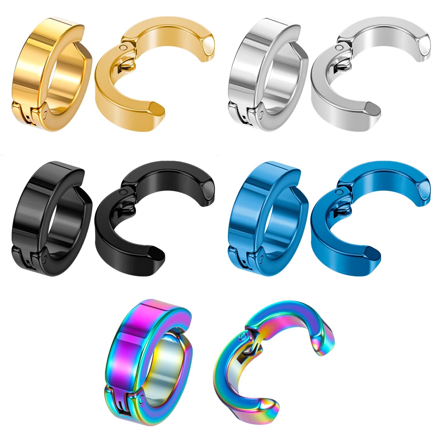 WJIAAA 10 Pieces Clip on Earrings, Non-Piercing Ear Clip Fake Hoop Earrings for Men and Women Stainless Steel