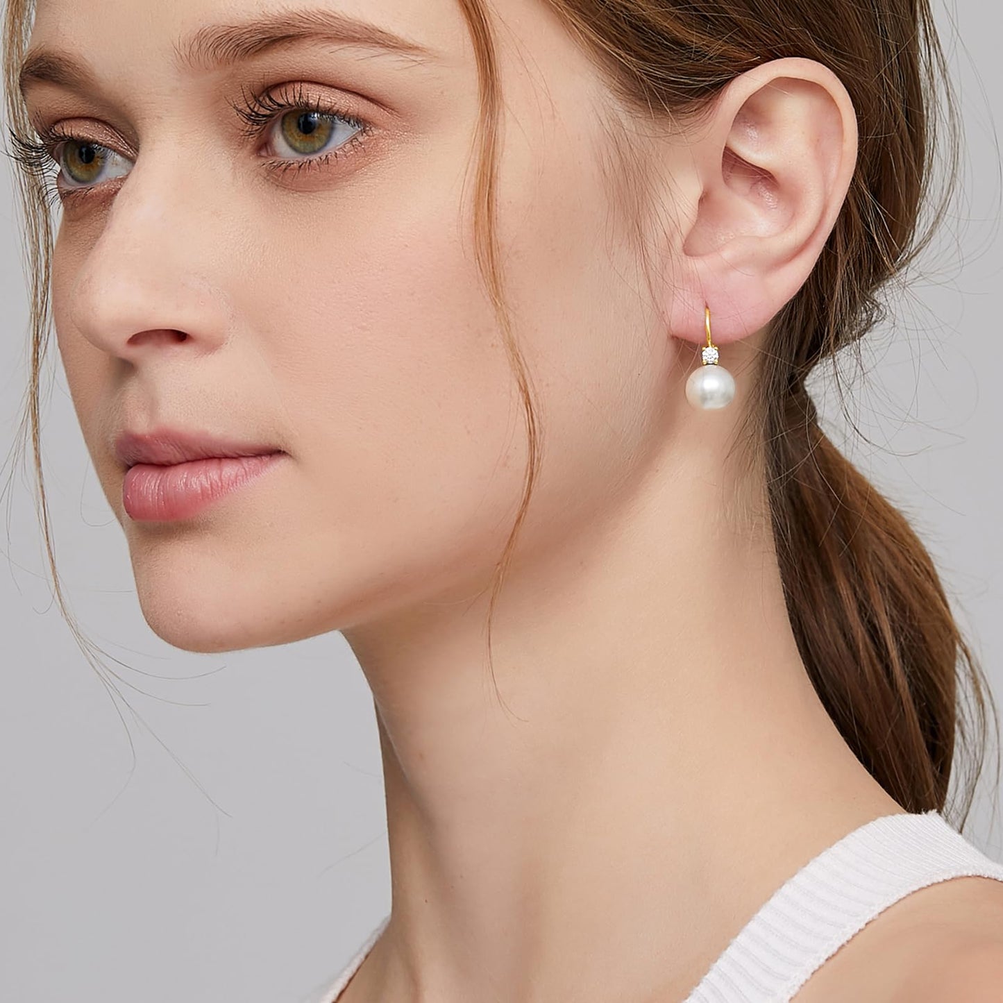 Jiahanzb Pearl Earrings Dangle for Women 925 Sterling Silver Cubic Zirconia Leverback Earring