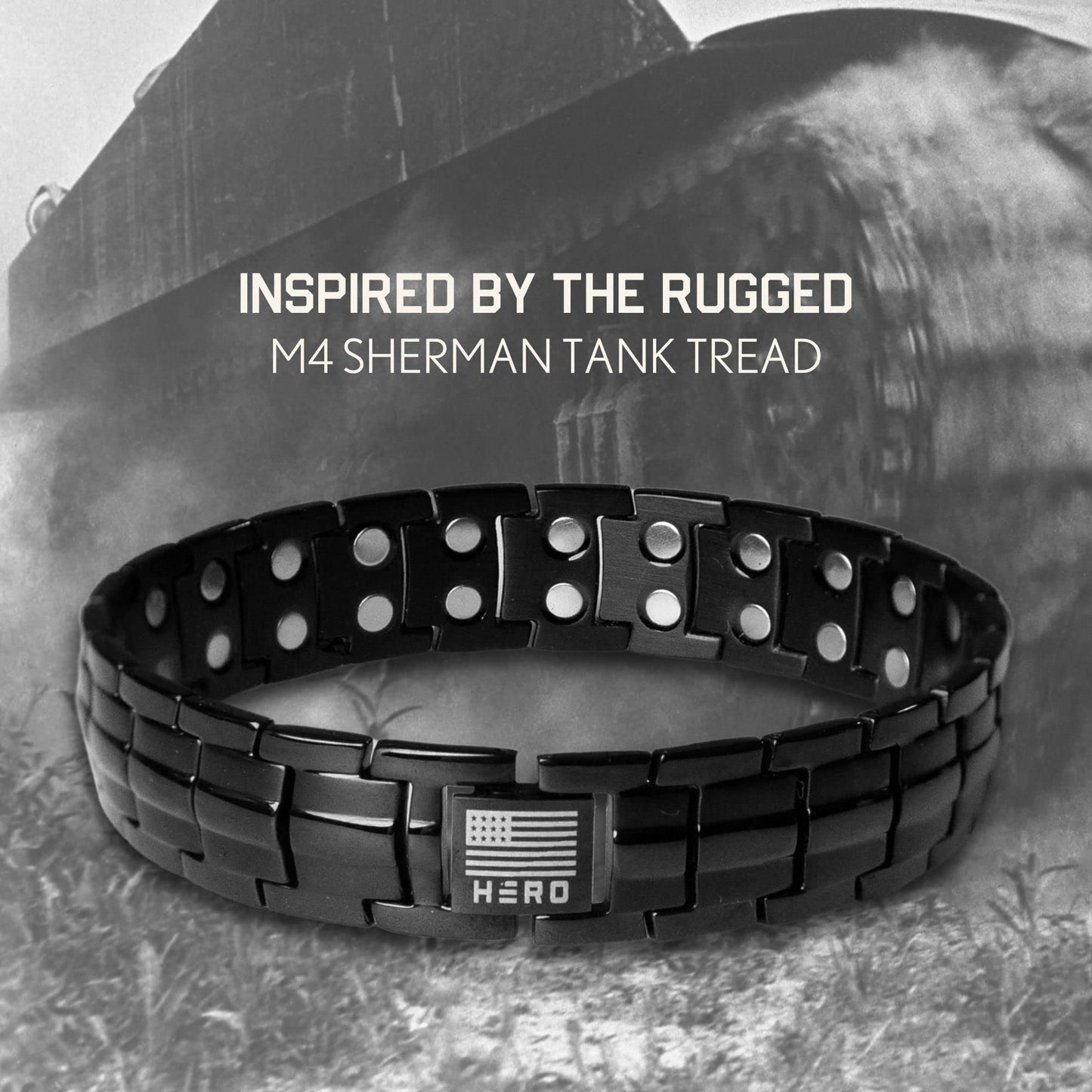 iHeartDogs Hero Company Titanium Magnetic Bracelet - Sherman Tank Track Magnetic Therapy Bracelet with Link Removal Tool