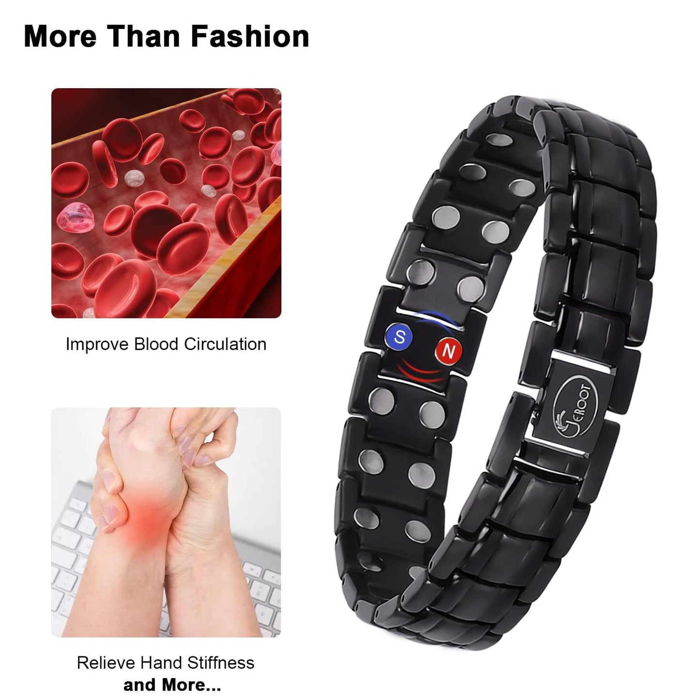 JEROOT Magnetic Bracelets for Men, Pure Titanium Bracelet (3500Gauss Per Magnet), Men's Bracelet Lymphatic Jewelry Gifts （Black）
