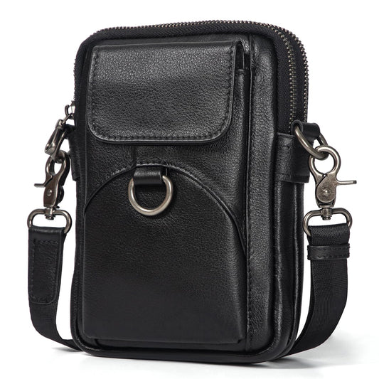 Augus Genuine Leather Small Crossbody Bag Cell Phone Messenger Purse Shoulder Handbag for Daily Use for Women and Men (Black-1)