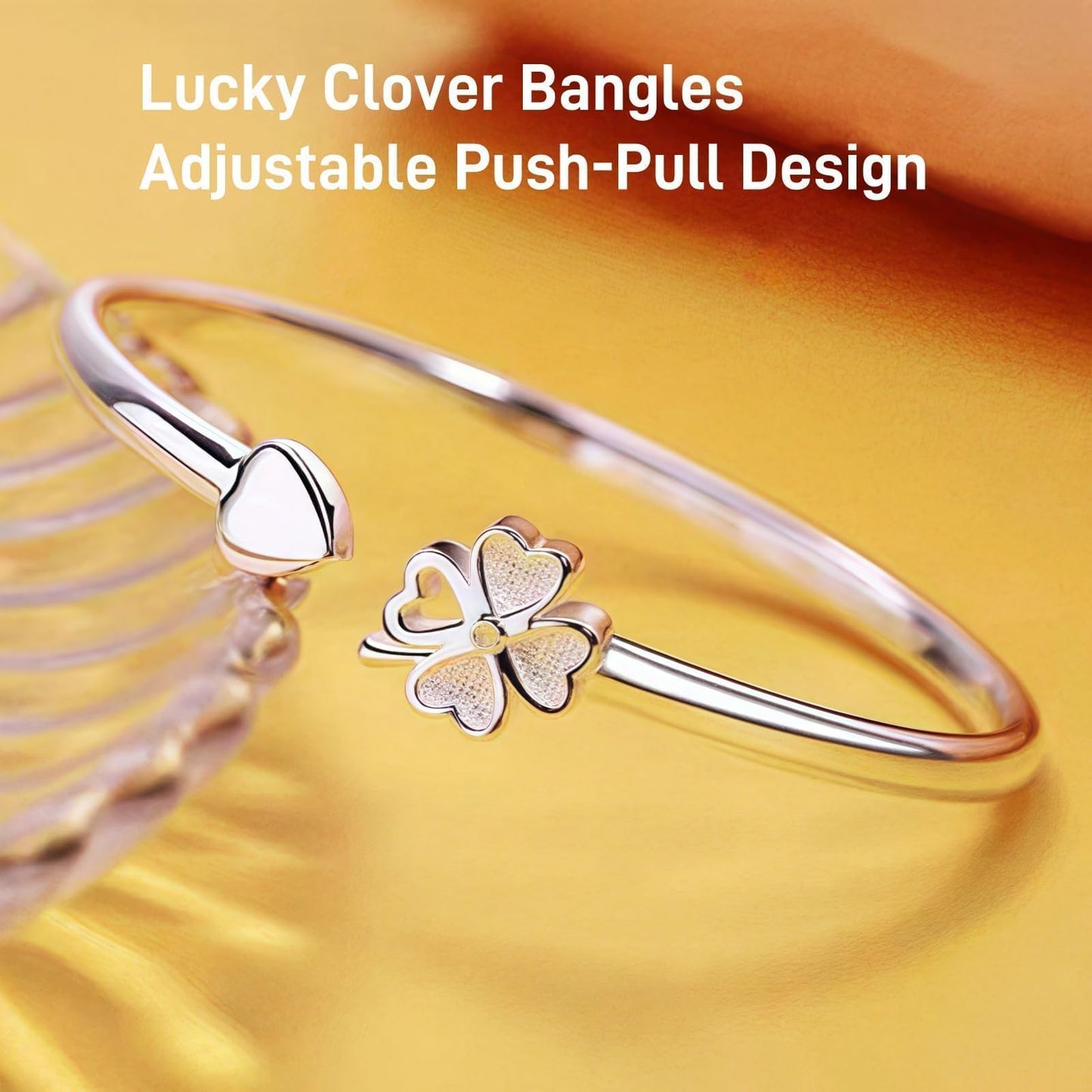 Handmade 925 Sterling Silver Bangle Bracelets For Women Lucky Cuff Bracelets Open Adjustable Love Friendship Bracelets Women Jewelry Gift for Christmas & Birthday Stackable Cute Fashion Bangles