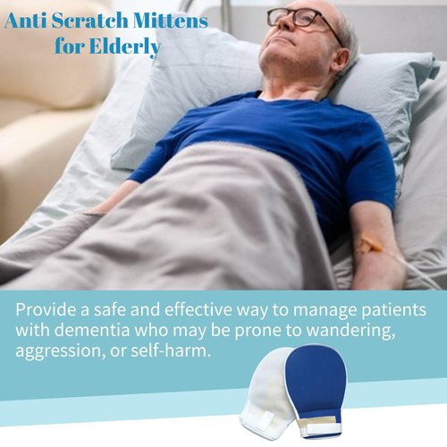 Lmaray Dementia Restraint Gloves 2 Pack, Breathable Anti Scratch Mitts for Elderly Patients, Safety Control Gloves for Adults