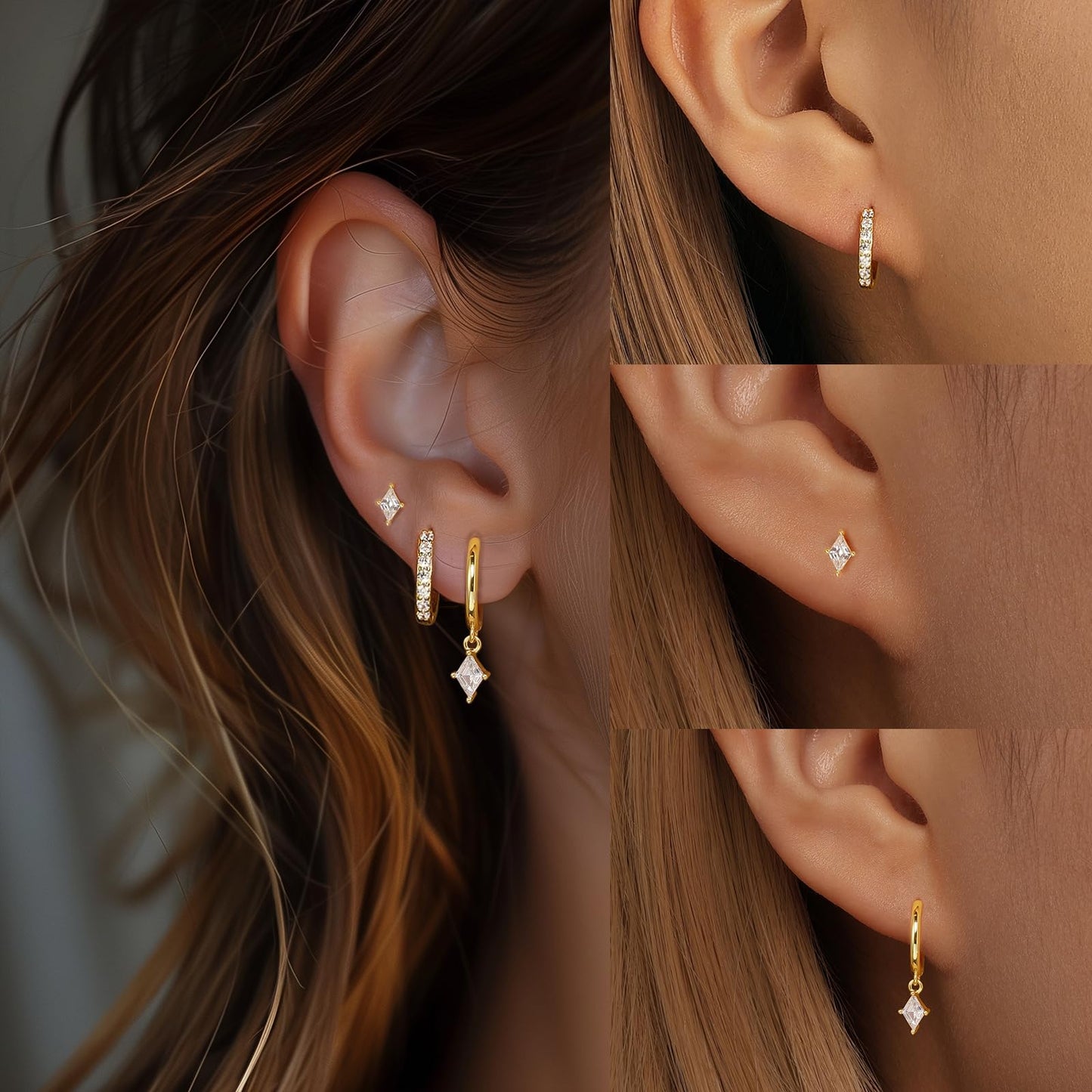 Gold Hoop Earrings Set for Women, Dainty 14K Gold Plated Cartilage Earring, Hypoallergenic Earrings Trendy Small Gold Earring Stacks Multiple Piercing, Huggies Earrings for Women