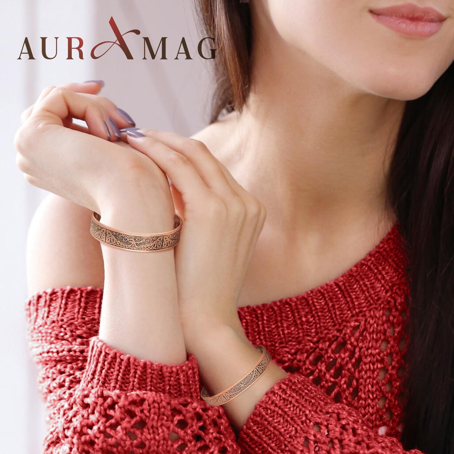 Auramag Bracelets for Men, 100% Pure Copper bracelets for women, Magnetic Bracelets with 3500 Gauss Effective Magnets, Adjustable Copper Jewelry Gift with Gift Box